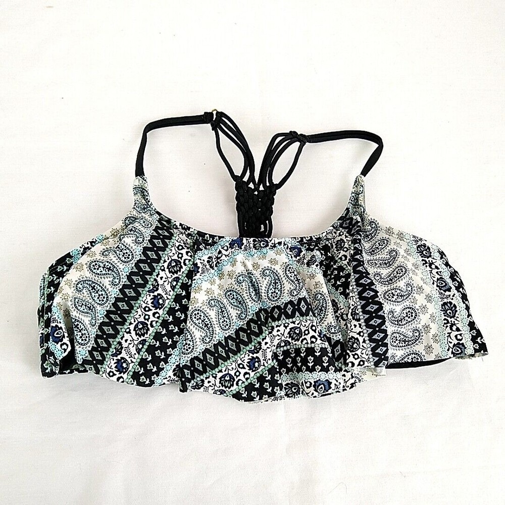 Arizona Jeans Juniors sz XL Bikini Top Strappy Racerback Ruffle Layer Swim Suit